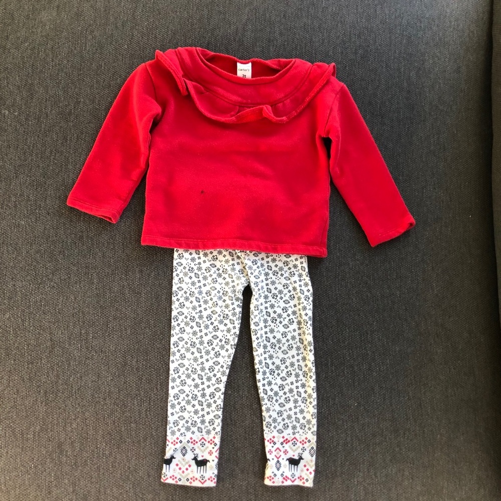 Carter’s Outfit Red Sweatshirt + White/Blk. Pants
